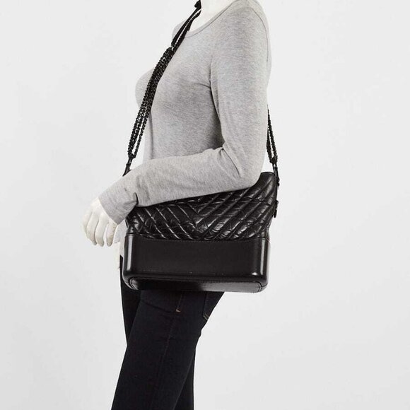 Chanel Black Chevron Quilted Leather So Black Medium Gabrielle Bag - Picture 3 of 10